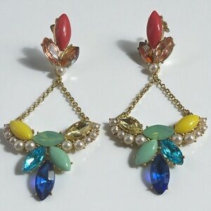 Lulu Frost Gold Tone Multicolored Crystal & Faux Pearl Chandelier Earrings